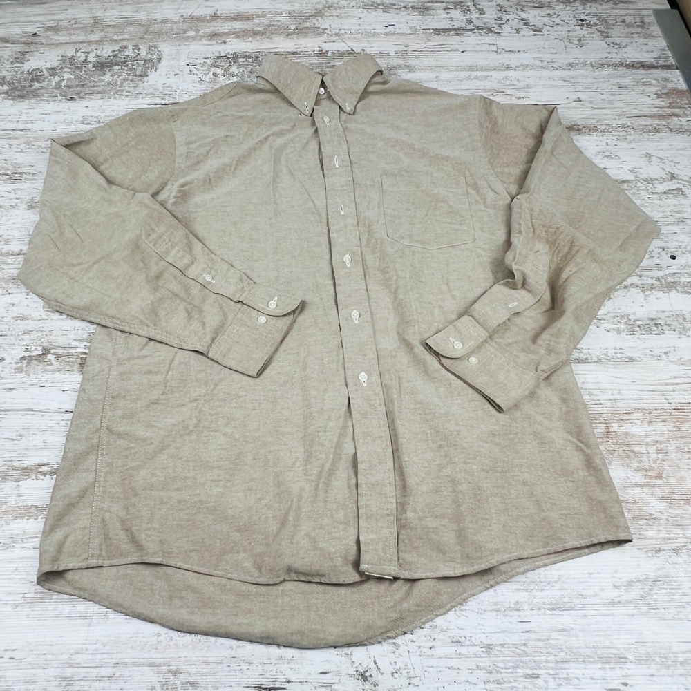 Vintage Arrow Dover Mens 16.5 34/35 Tan Oxford Cotton Blend Button Shirt USA